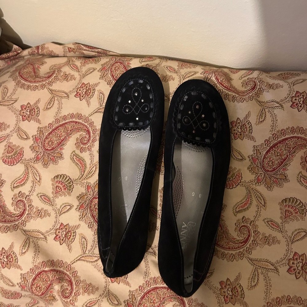 Black Suede Embellished Slip-On Flats